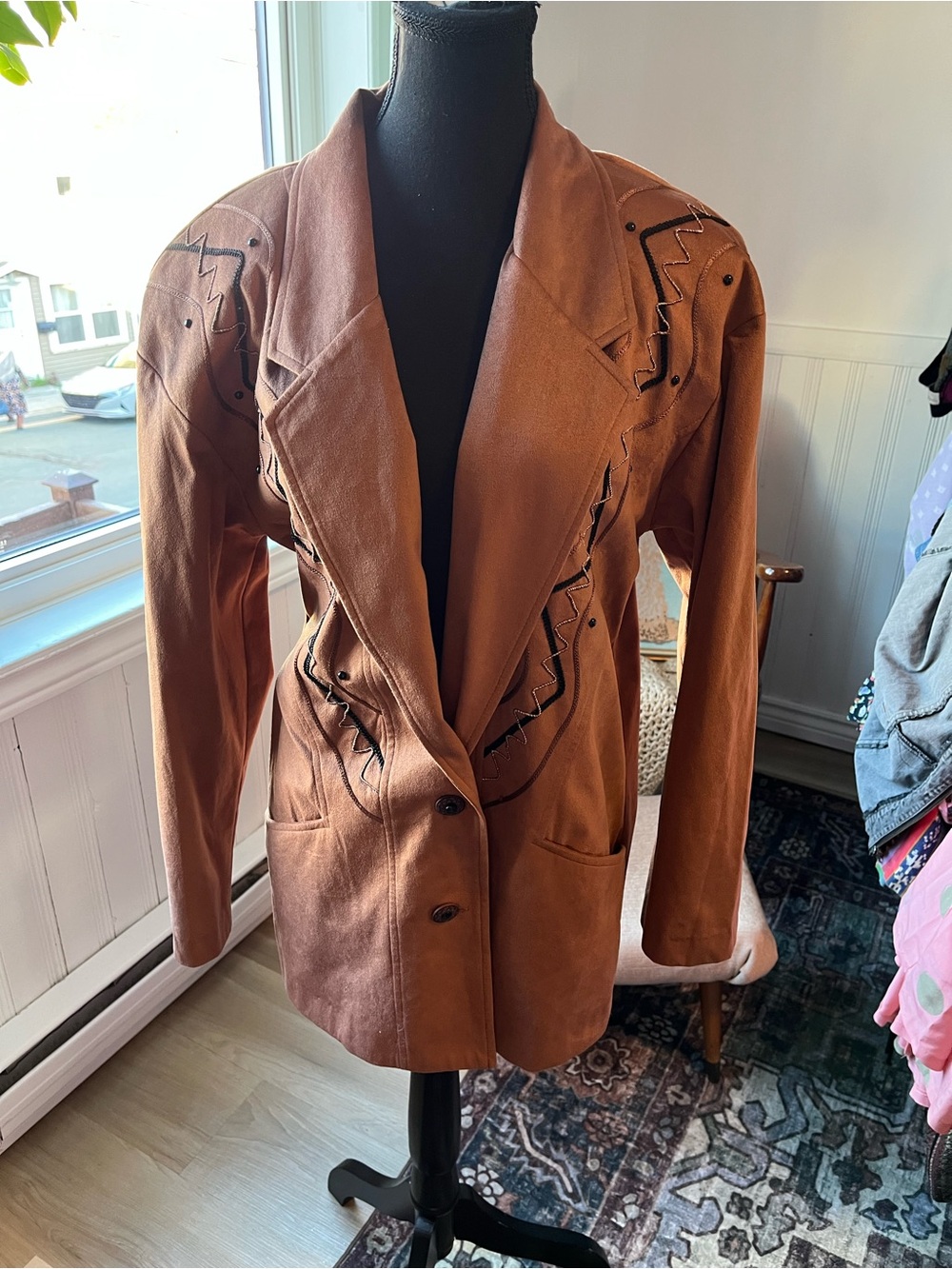 Women's Vintage very soft Brown Embroidered Blazer Jacket size M-L